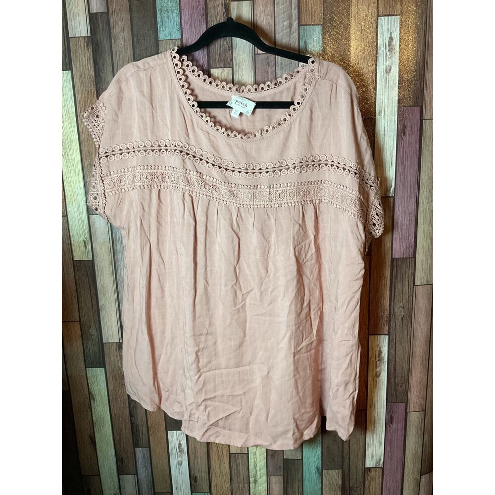 Lilac Short Sleeve Faux Back Button Lace Top By Perch Blu Pepper Women’s Size 1X